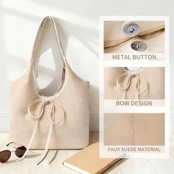 Vintage Suede Hobo Bag Slouchy Shoulder Tote Large Capacity Satchel Purse - Picture 4 of 8